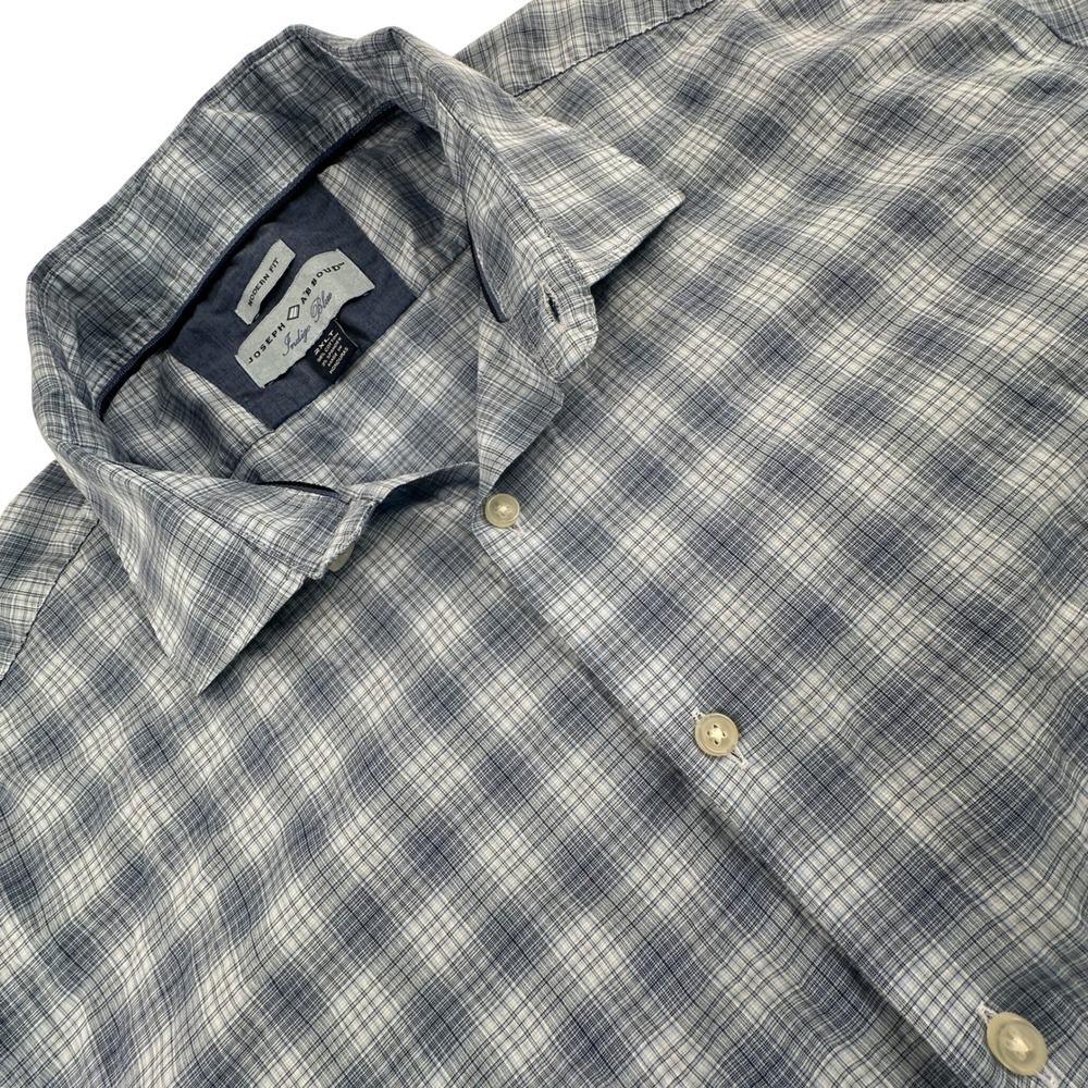 Joseph Abboud Mens 2XLT Button Down Shirt Blue Plaid Modern Fit Short Sleeve